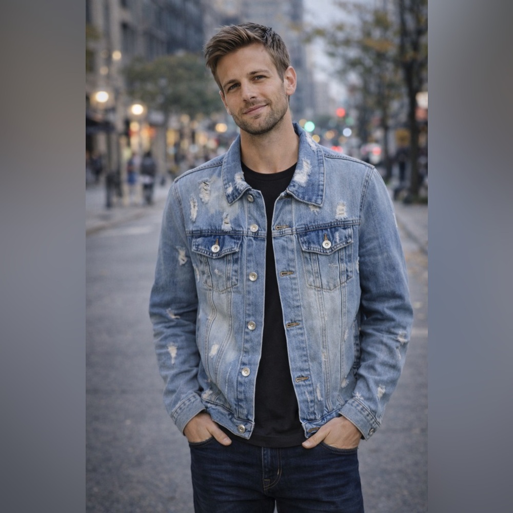 Men’s Cavalini Distressed Denim Jacket Size Medium
